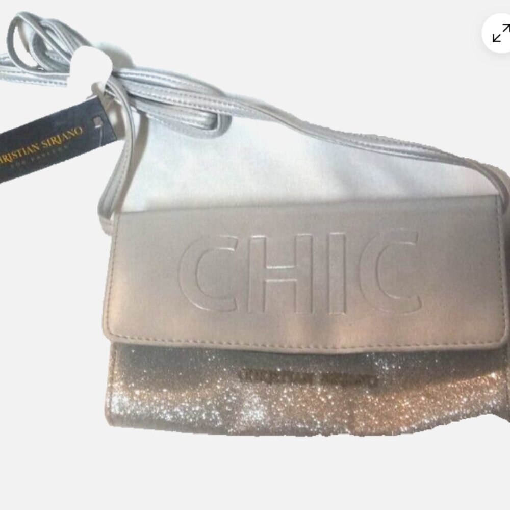 Christian Siriano Glittery Silver Small Crossbody Shoulder Bag Purse NWT